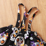 Halloween The Boo Pumpkin Patterns Printed Suspender Skirt With Head Scarf Three Piece Set
