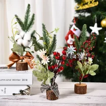 Christmas Artificial Handwork Flowers with Pine Wooden Plate Christmas Decoration Ornament