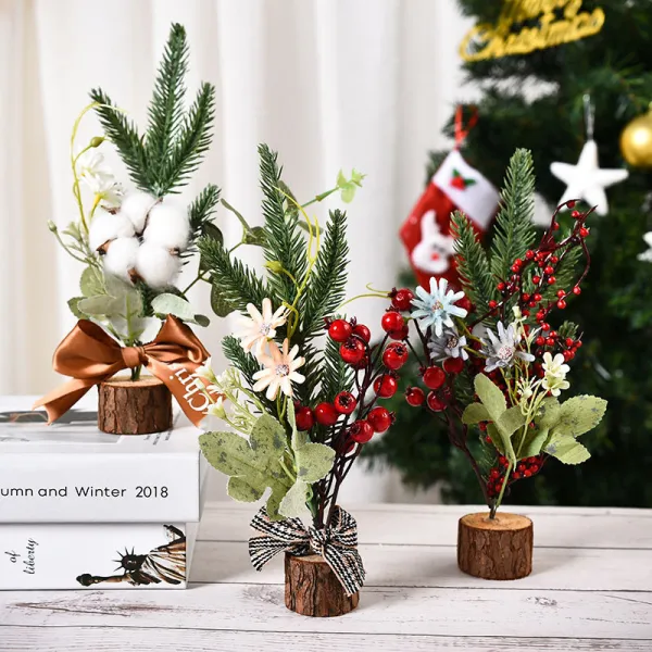 Christmas Artificial Handwork Flowers with Pine Wooden Plate Christmas Decoration Ornament