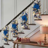 Christmas Door Wreath Decoration with Ribbon Bowknot and Xmas Balls Christmas Home Decoration