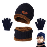 Kids 3 Pieces Plush Hat Gloves and Scarf Winter Warm Hat Set