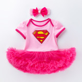 Superman Star Blue Red Pink Tutu Dress With Headdress Two Piece Set