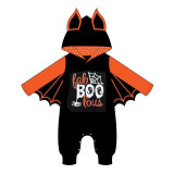 Baby Happy Halloween Print Boo Print Long Sleeve Bat Bodysuit Set