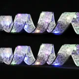 Merry Christmas Light Up Post Metallic Ribbon Christmas Tree Decoration