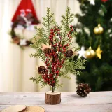Christmas Artificial Handwork Flowers with Pine Wooden Plate Christmas Decoration Ornament