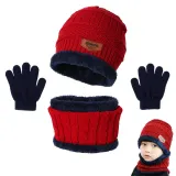Kids 3 Pieces Plush Hat Gloves and Scarf Winter Warm Hat Set