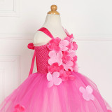 Pink Petal Mesh Dress Halloween Cospaly Carnival Party Princess Fancy Tutu Dress