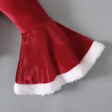 Christmas Red And Green Vintage Long Sleeve Flare Bottom Velvet Santa Costume Cosplay Set