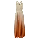 Women Sling Sleeveless V-Neck Gradient Swing Dress Backless Maxi Dress