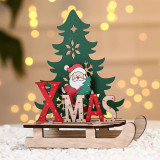 Merry Christmas Wooden Santa Claus and Snowman Sled Christmas Home Ornament Decoration
