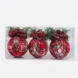 Merry Christmas 6 Pieces 6cm Plaid Christmas Tree Ornaments Hanging Balls Decoration