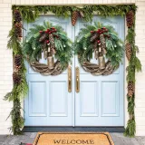 Christmas Handwork Wreath with Pine Cones and Bells Christmas Home Decoration