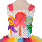 2 PCS Lovely Cute Candy Rainbow Costume Halloween Carnival Party Toddler Girls Princess Ballet Dress Tutu Dress Sleeveless With Headband