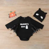 Baby Mummy's Boo Printed Long Sleeve Bat Bodysuit Set With Hat
