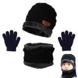 Kids 3 Pieces Plush Hat Gloves and Scarf Winter Warm Hat Set