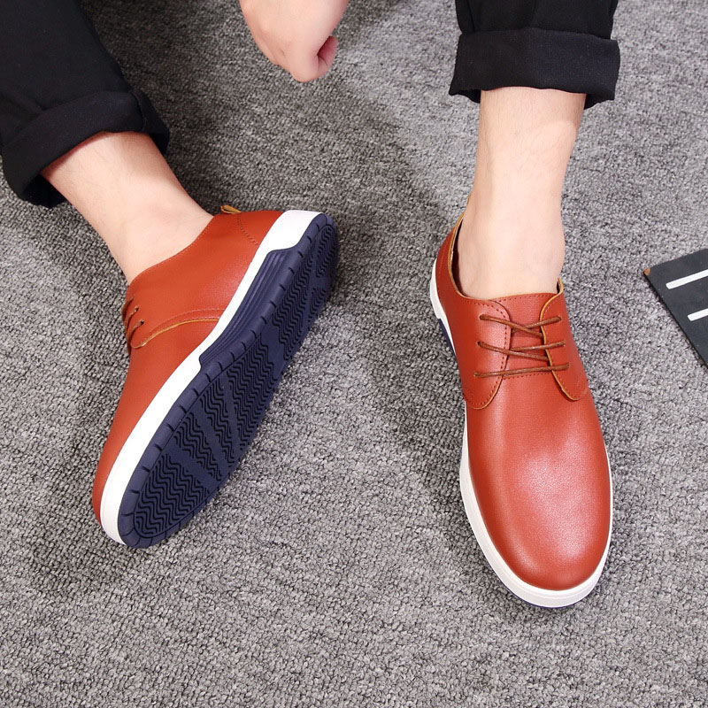 Men Round Toe Casual Shoes Breathable Leather Flat Formal Shoes