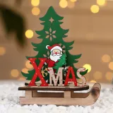 Merry Christmas Wooden Santa Claus and Snowman Sled Christmas Home Ornament Decoration
