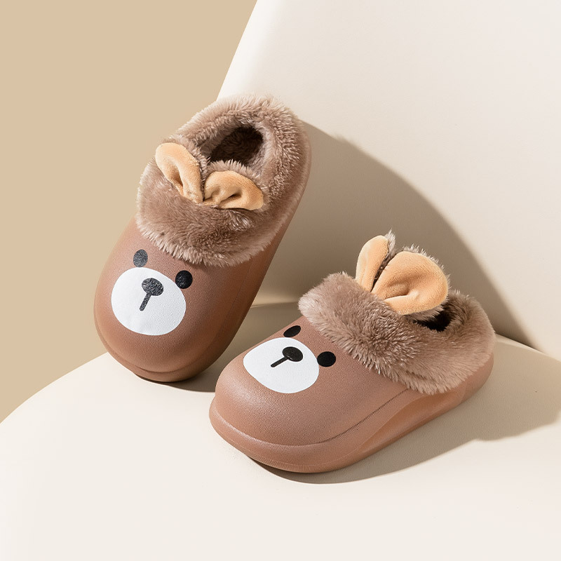Toddler Kids Cartoon Bear Cotton Winter Waterproof Slipper Warm Home Shoes