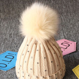 Baby Woolen Knitted Hat with Plush Ball Outdoor Winter Warm Hat