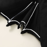 Baby Pure Black Long Sleeve Bat Hooded Bodysuit Set With Hat