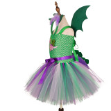 4 PCS Dinosaur Jurassic World Costume Halloween Carnival Party Toddler GirlsTutu Dress With Headband