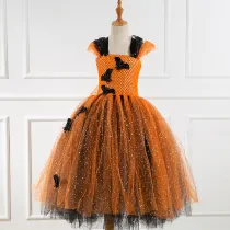Sequins Cartoon Black Bat Long Dress Halloween Cospaly Carnival Party Princess Ballet Dress Tutu Dress