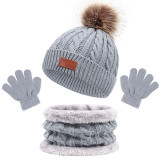 Kids 3 Pieces Woolen Knitted Hat Scarf and Gloves Set Outdoor Winter Warm Hat