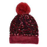 Kids Sequins Woolen Knitted Hat Outdoor Winter Warm Hat