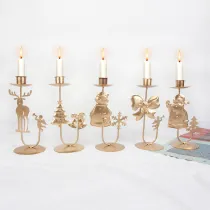Christmas Metal Santa Claus and Bowknot Candlestick Christmas Home Ornament Decoration