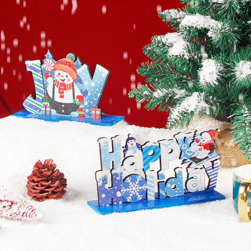 Merry Christmas Joy Happy Holiday Blue Wooden Crafts Plate Christmas Ornament