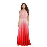Women Sling Sleeveless V-Neck Gradient Swing Dress Backless Maxi Dress