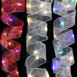 Merry Christmas 10m LED Light Up Christmas Tree Mesh Ribbon Christmas Party Decoration