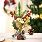Christmas Artificial Handwork Flowers with Pine Wooden Plate Christmas Decoration Ornament