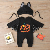 Baby Pumpkin Patterns Printed Long Sleeve Bat Bodysuit Set