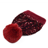 Kids Sequins Woolen Knitted Hat Outdoor Winter Warm Hat