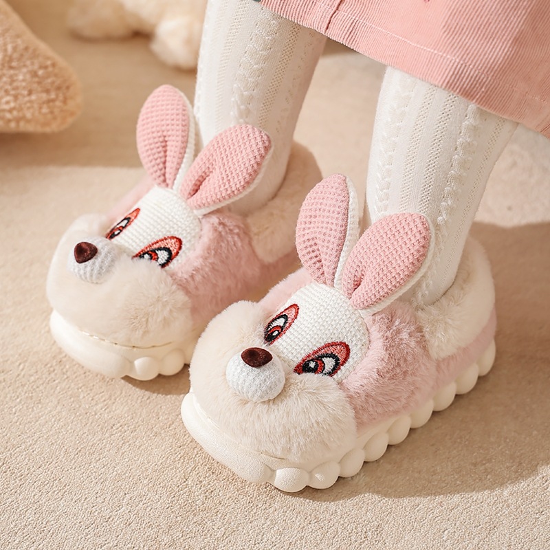 Toddler Kids Cartoon Cute Rabbit Cotton Plush Bunny Winter Warm Home Non-slip Shoes