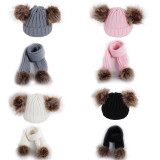 Baby 2 Pieces Knitted Plush Hat and Scarf Outdoor Winter Warm Hat