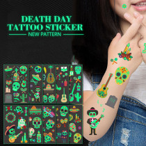 Happy Halloween and Mexico Day of the Dead Luminous Ghost and Skeleton Tattoo Stickers