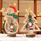 Christmas Wooden Plate Snowman and Xmas Tree Christmas Ornament Decoration