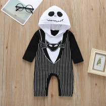 Baby Black And White Striped Long Sleeve Bat Hooded Bodysuit Set