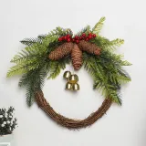 Christmas Handwork Wreath with Pine Cones and Bells Christmas Home Decoration