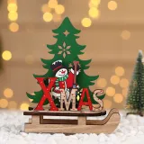 Merry Christmas Wooden Santa Claus and Snowman Sled Christmas Home Ornament Decoration