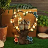 Home Solar Light Garden Love Couple Birds and Owls Ornament Resin Craft Figure Statue