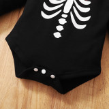 Baby Skull Printed Long Sleeve Top Mesh Skirt With Headdress Three Piece Set