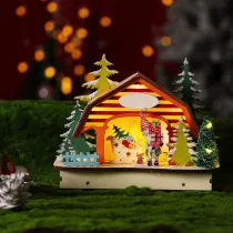 LED Light Up Christmas Tree Wooden Crafts Santa Claus with Gift Box Christmas Ornament