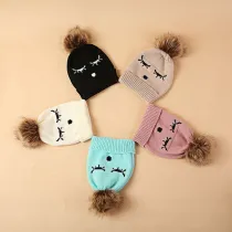 Baby Smile Printed Woolen Knitted Hat Outdoor Winter Warm Hat