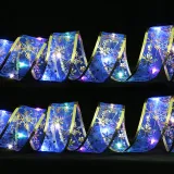 Merry Christmas Light Up Post Metallic Ribbon Christmas Tree Decoration