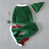 Christmas Red And Green Vintage Long Sleeve Flare Bottom Velvet Santa Costume Cosplay Set