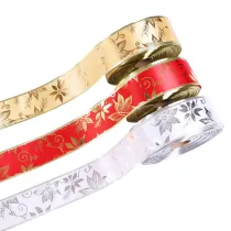 Merry Christmas 3 Rolls 2m Metallic Ribbon Xmas Gift Strap and Christmas Tree Decor