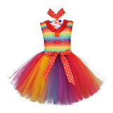 2 PCS Halloween Rainbow Joker Baby Girls Lovely Tutu Dress With Headdress